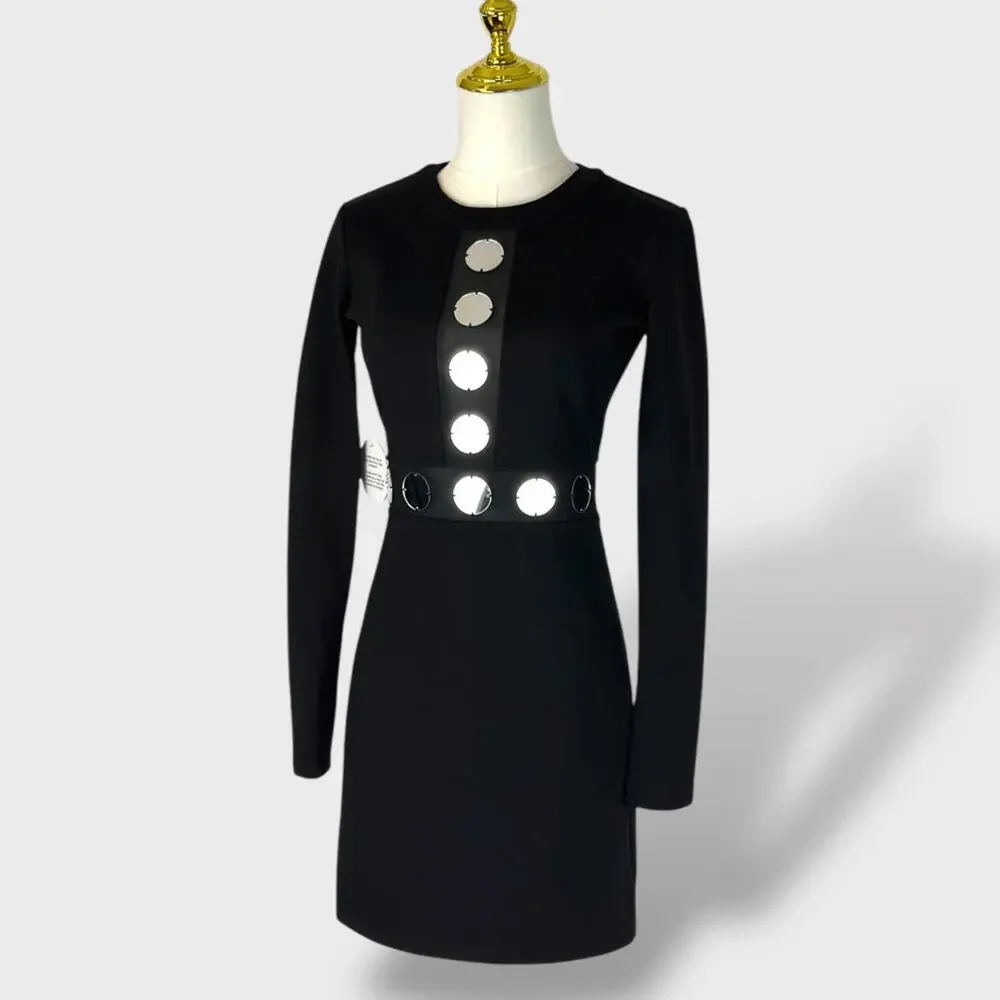 STAUD Black Long-Sleeve Mini Dress with Mirror Disk Accents - Picture 2 of 5